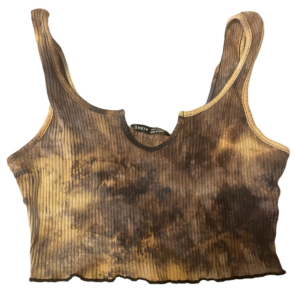 SHEIN Acid Wash Ribbed-Knit Cropped Tank Top Notched Lettuce Trimmed Size M